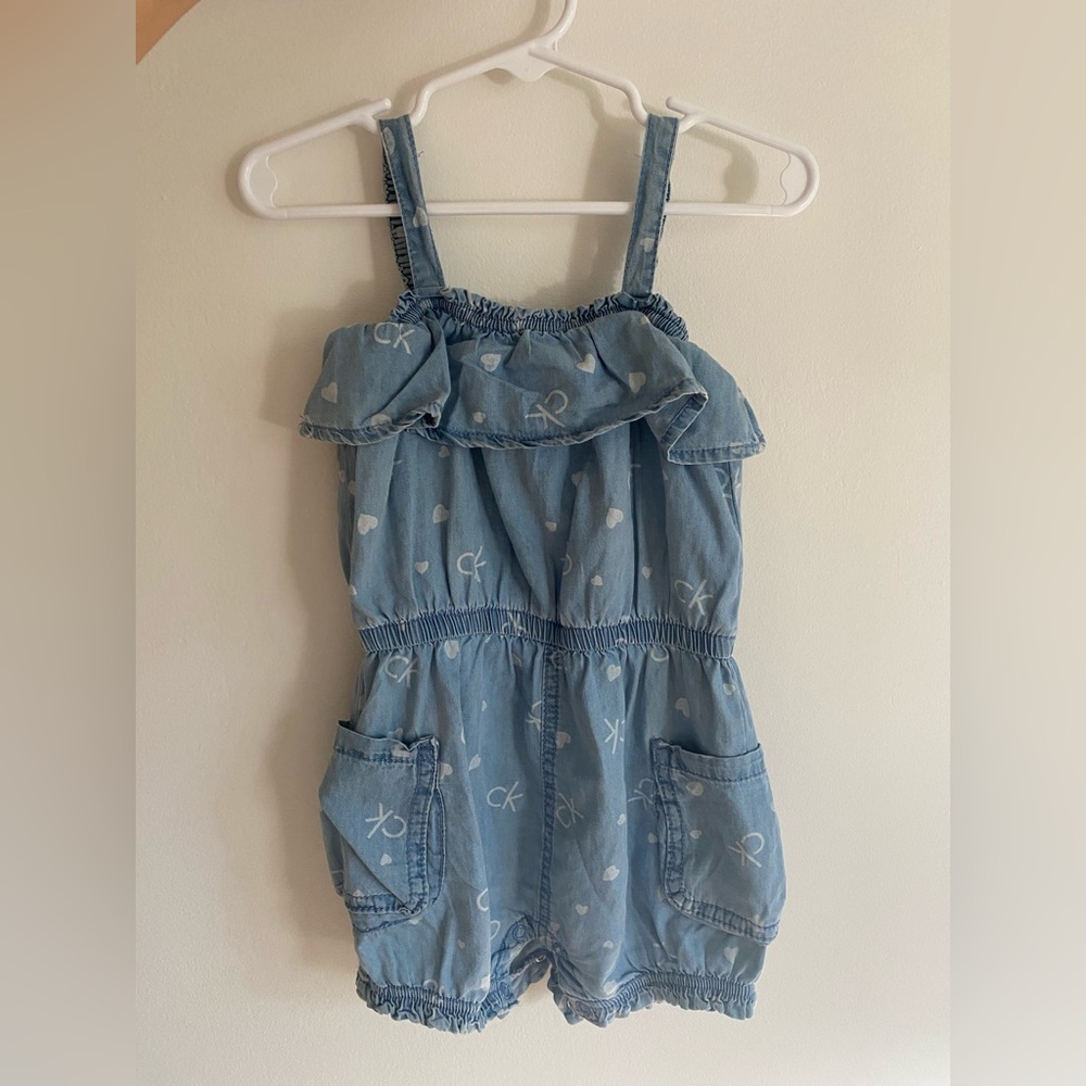 Calvin Klein Kids Light Blue Heart logo Romper - 24m